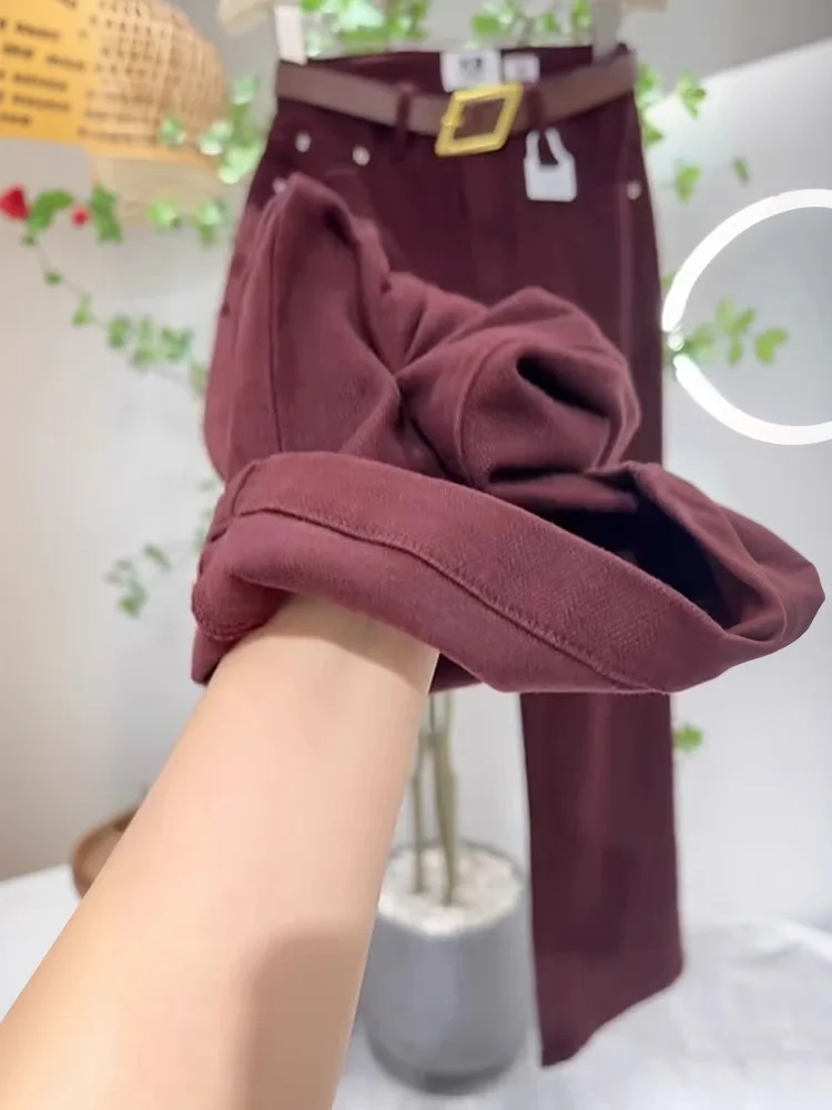 Ankela High Waist Wide Leg Jeans Women's Autumn Winter Fce Lined Straight Cut Denim Pants Slimming Loose Fit Hip Covering