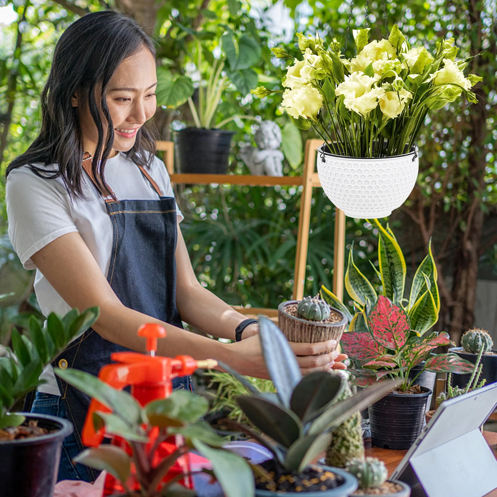 

1pc Durable Plastic Hanging Flower Pot Honeycomb Rattan Plant Container For Home Office Balcony Indoor Outdoor Hanging Planter