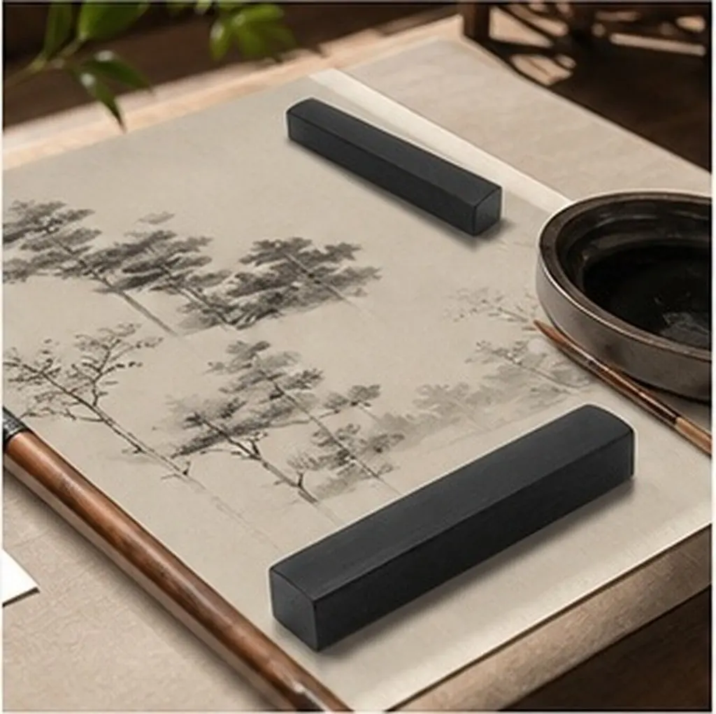 2Pcs Chinese Calligraphy Paperweight Solid Wood Flat Surface Ink Painting Brush Writing Modern Artistic Desk Paperweight