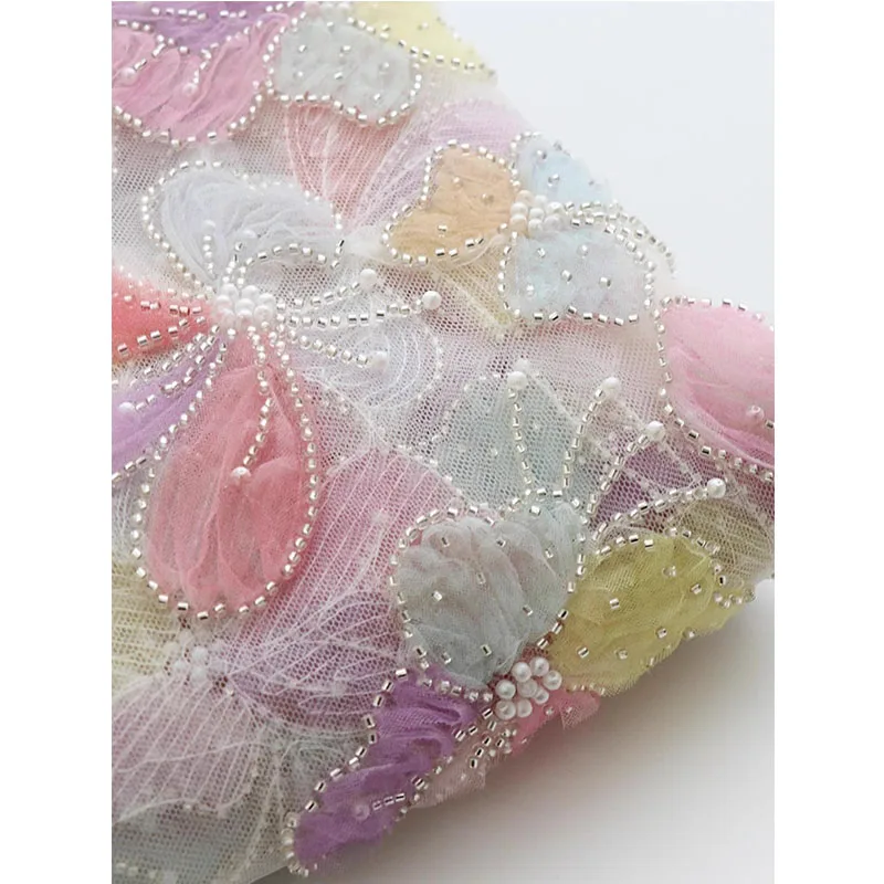 Heavy Industry Lace Butterfly Beads Embroidery Soft Yarn Fabric Skirt Wedding Dress Customized Clothing Fabric Designer Fabric