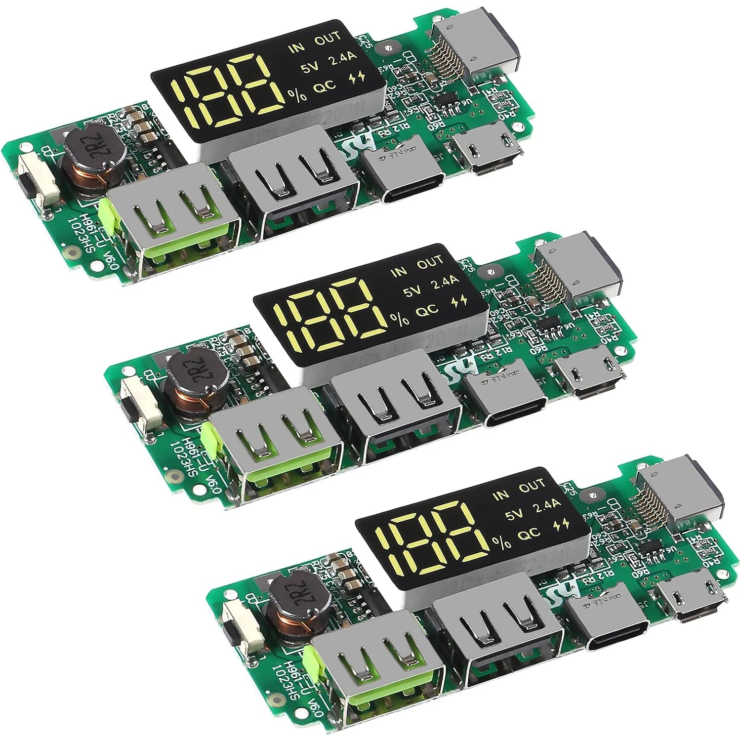 Placa de cargador de batería de litio de 3 piezas, LED, USB Dual, 5V, 2.4A, Micro/tipo-c, Banco de energía móvil, circuito de módulo de carga 18650