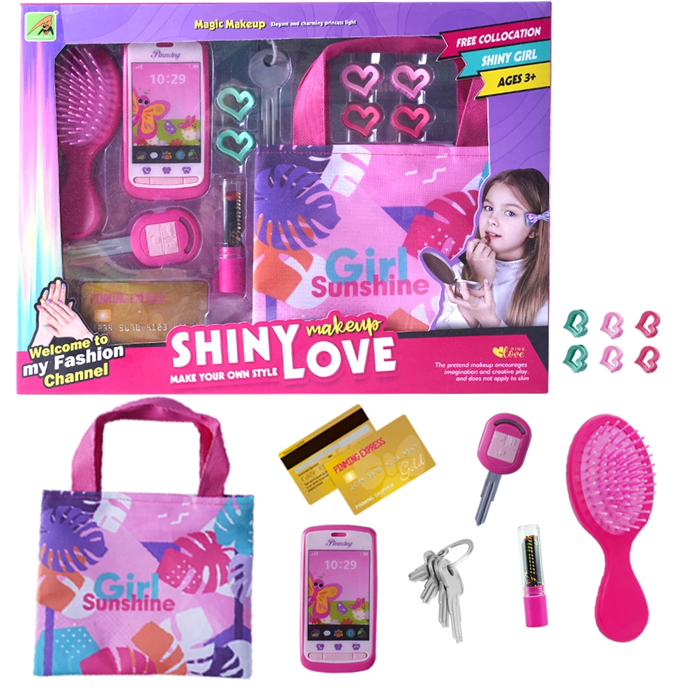 Finja jogar brinquedo hobbies para menina, criança, batom, cabelo, clipe, beleza, bolsa, moda, casa de boneca, presente