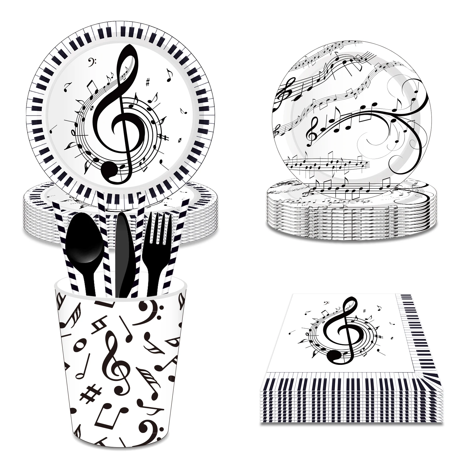 Piano Music Party Disposable Cutlery Sets Musical Note Kids Birthday Tableware Plates Cups Paper Napkins Baby Shower Party Decor