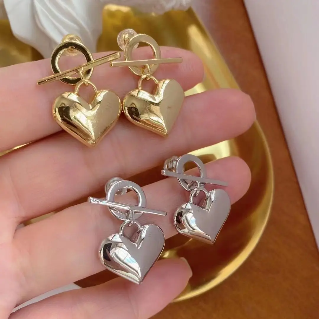 5 Pairs, Heart Pendant Drop Hoop Huggie Earrings18k Gold Plated Trendy Fashion Charm Jewelry