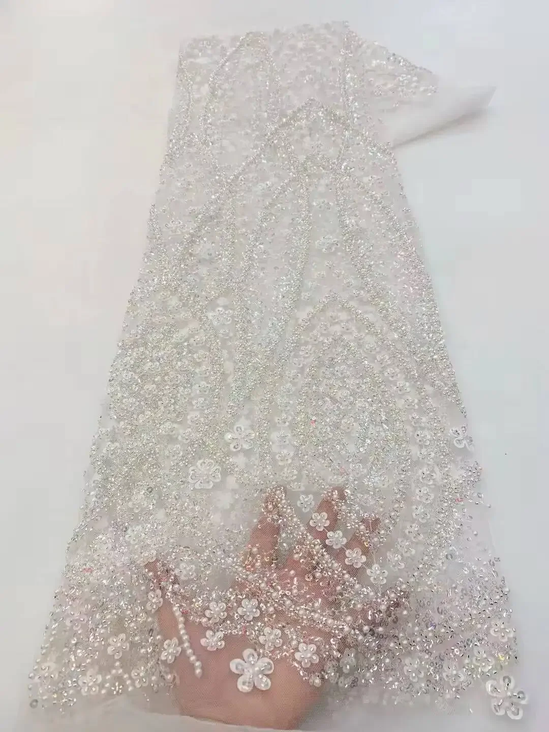 Newest Luxury Heavy Beaded Lace 2026 High Quality Net African Sequin Lace Fabrics Embroidery Women Dresses for Wedding Bridal image 3
