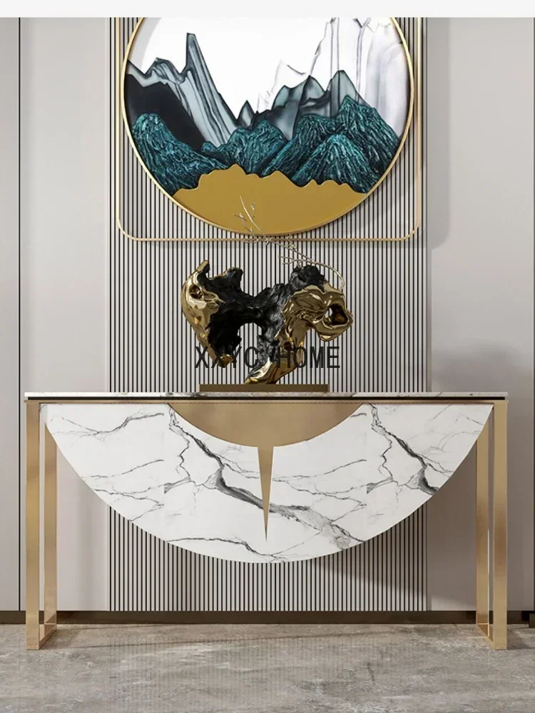 

yj Light Luxury Console Modern Minimalist Corridor Aisle a Long Narrow Side View Table Stone Plate Console