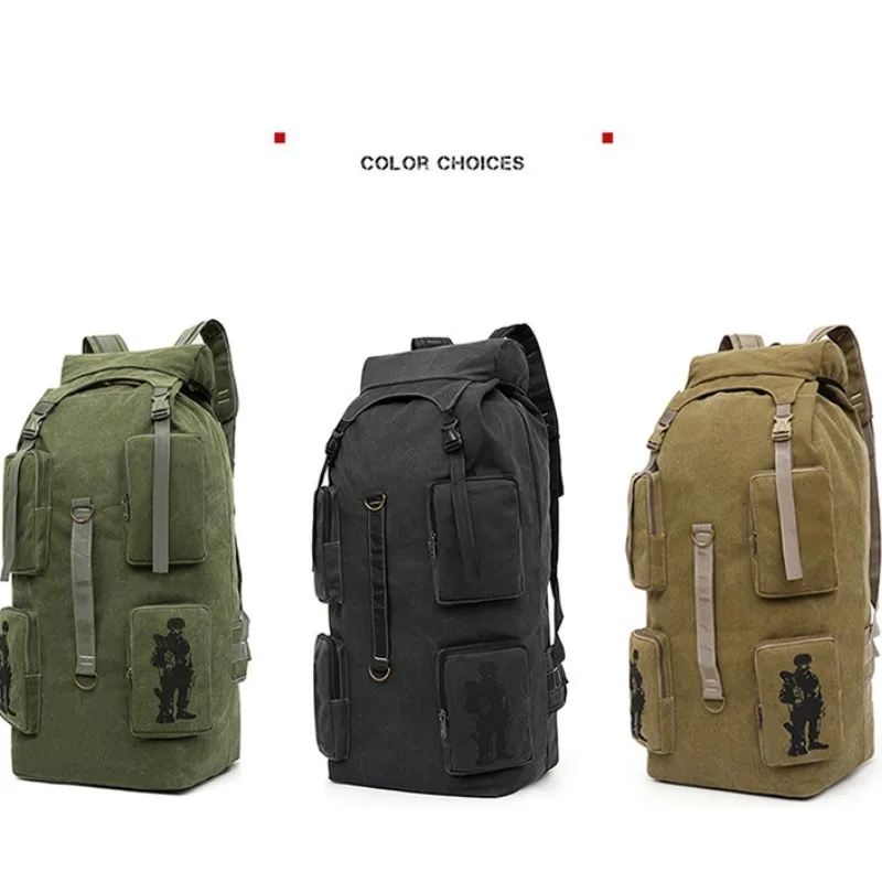 Super Capacity 100 Liters Thick Canvas Men\'s Camping Backpack Retro Fashion Travel Mountaineering Hiking Tactical Bag