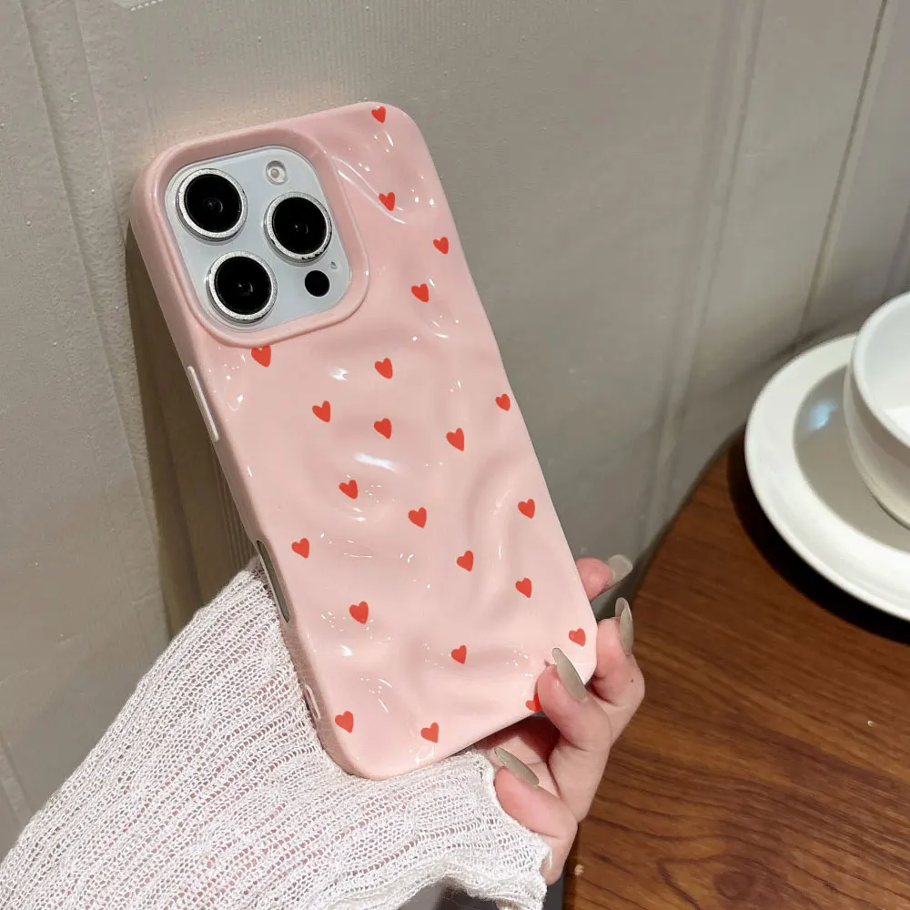 Modische Ästhetische Niedliche Herz-Handyhülle für iPhone 17 Air 15 16 14 Plus 13 12 11 Pro Max 17 Pro Silikon-Softcover – Detail 1