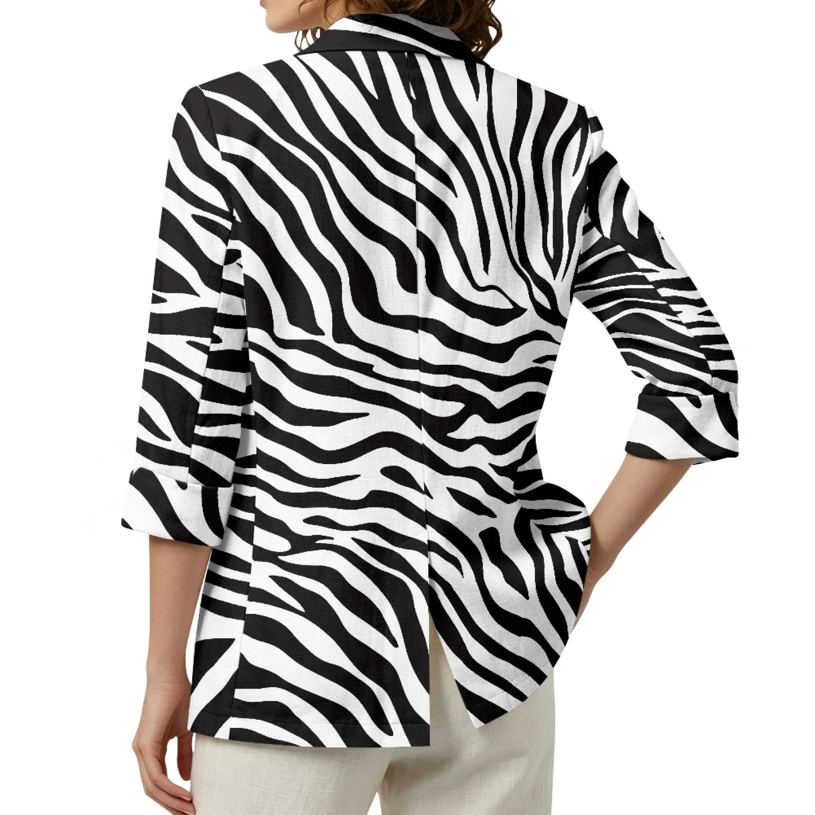 PENSTROLL Zebra Linen Like Open Front Cardigan for Daily Loose Fit Cardigan Cover Up Jacket Beach Jackets