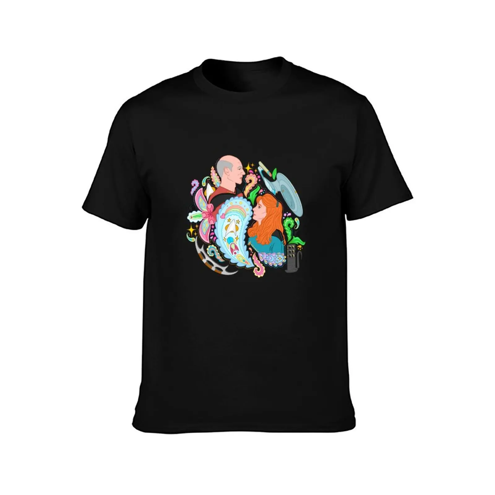 Beverly and Jean-Luc Star Paisley Pattern rainbow T-Shirt Functional Casual Short Sleeve Tee T-Shirt
