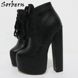 Sorbern 18cm Block High Heel Women Boots Black Ankle Boots Unisex Platform Shoes Custom Fetish Drag Queen Boot Cosplay Heeled