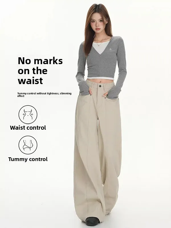 plus Size Women's American Retro Workwear Jeans High Waist Straight Leg Wide Leg Pants Summer Design Sensation Slimming Effect
