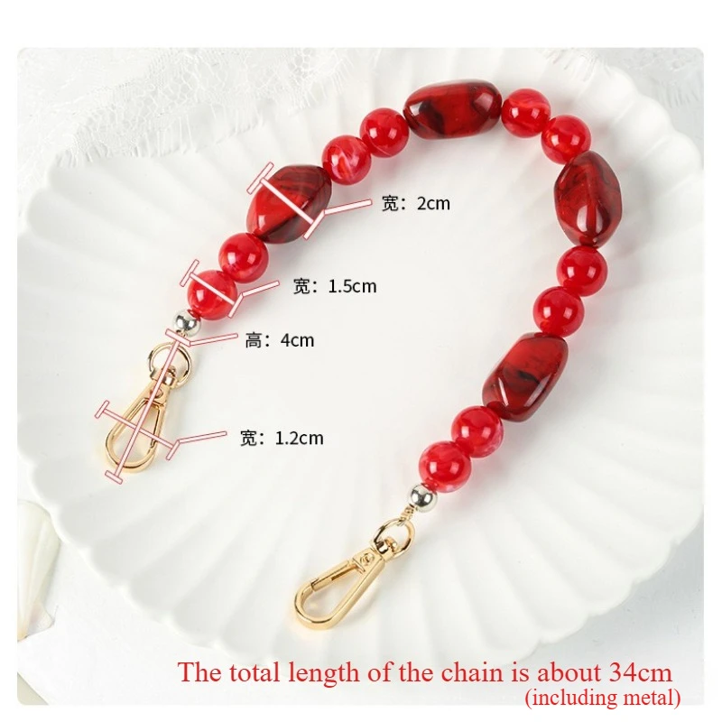Women DIY Resin Beaded Bag Strap Replacement Handbag Wrist Handle Chain Handcrafted Purse Accessory For Women Bag Parts