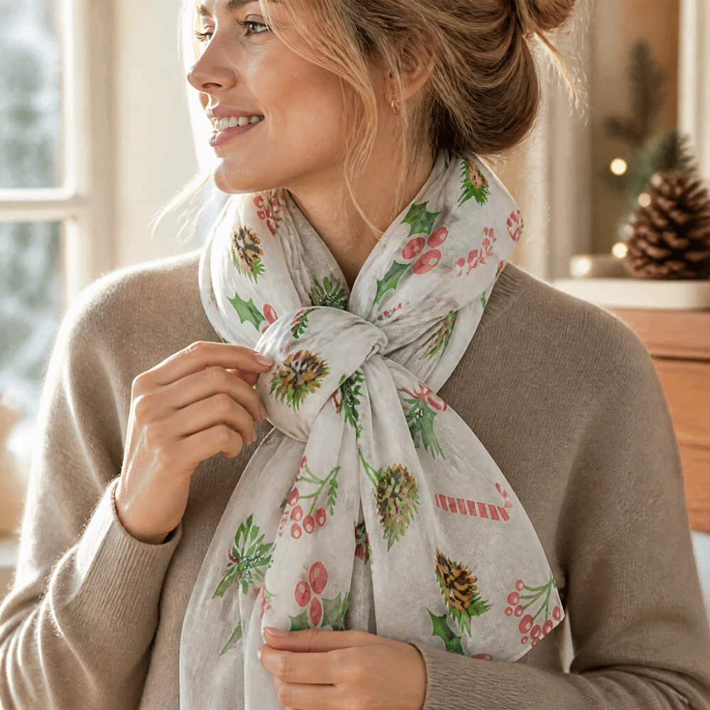 Lightweight Christmas Scarf Voile Fabric Soft Voile Shawl Snowman Print Vivid Pattern Fine scarf Christmas Gift