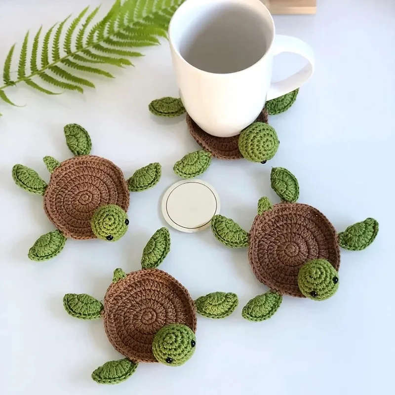 Handmade Crochet Turtle Coaster, Fun Animal Mug Rug, Creative Knitting Housewarming Gift, Home Decor, Gift for Daughter, Mom