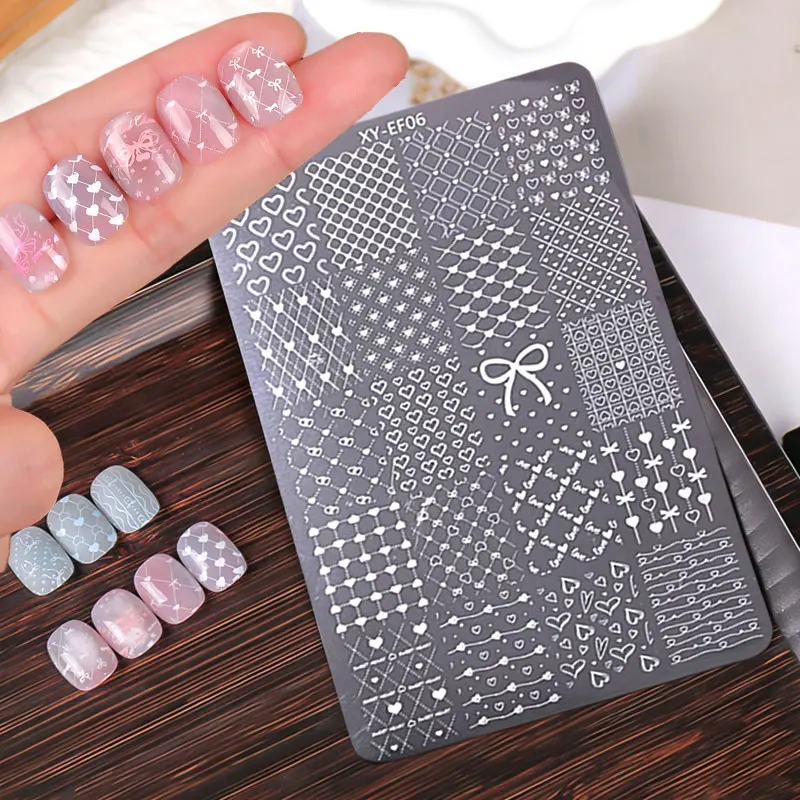 Placas de carimbo de unhas geometria onda linha desenho modelos rendas estêncil de aço inoxidável selos da arte do prego manicure estênceis ferramenta