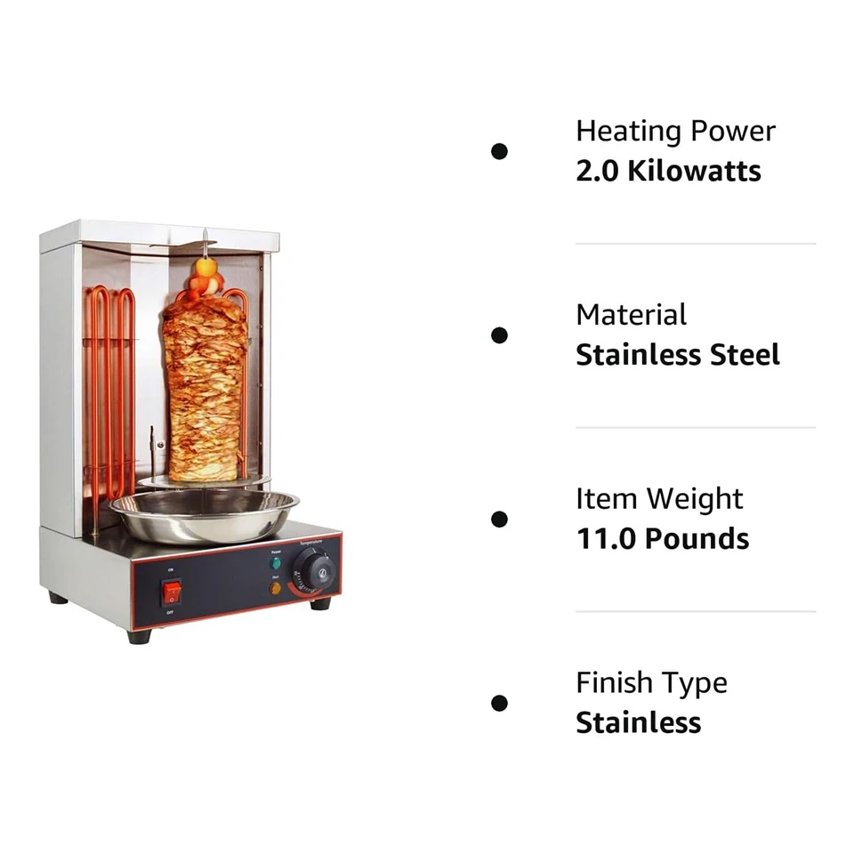 Professional Shawarma Grill Electric - Shawarma Machine Electric Vertical Kebab Grill Gyro Rotisserie Oven with 2 Heating Tubes