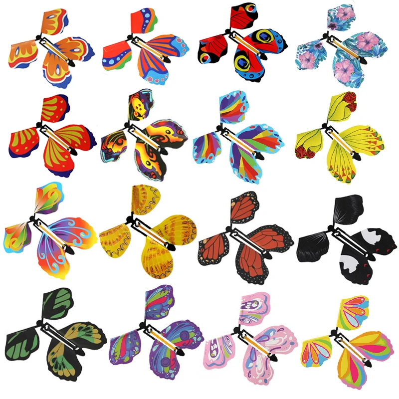 Marcapáginas de colores aleatorios, juguete de cuerda de mariposa voladora mágica, marcapáginas de colores para celebridades de Internet, regalo de fiesta de simulación, 10 piezas