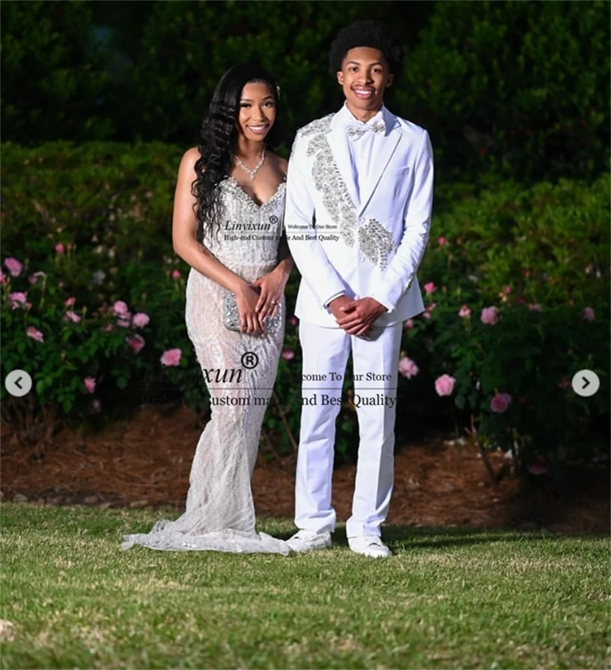 

Stunning Beaded Crystal Men Suits 2 Pieces Sets Wedding Prom Blazers Slim Fit ropa hombre Customized Notched Lapel Groom Tuxedos