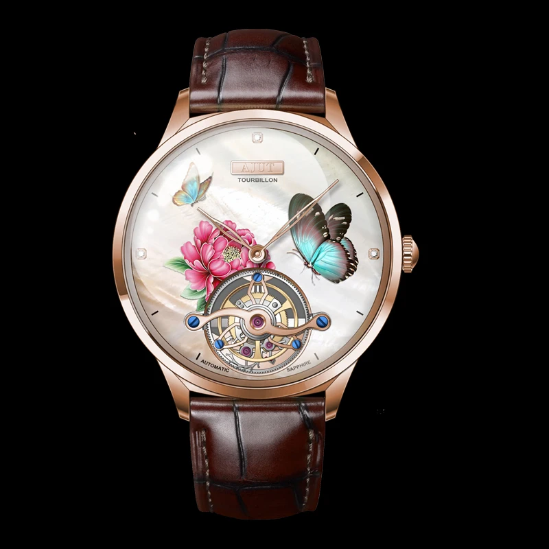 AJUT 0356 Watches For Woman Automatic Mechanical Skeleton Movement Sapphire Party Women's Watch Fashion Beautiful