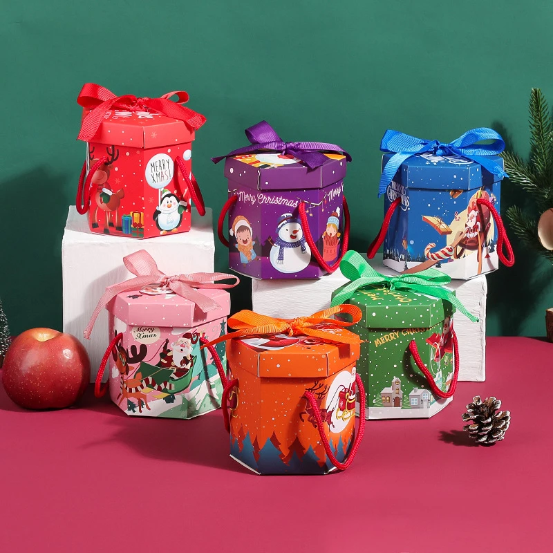 1pcs Christmas Gift Box For Candy Apple Paper Packaging Box Hugging Bucket Home Decor 2024 New Year Party Supplies Wholesale