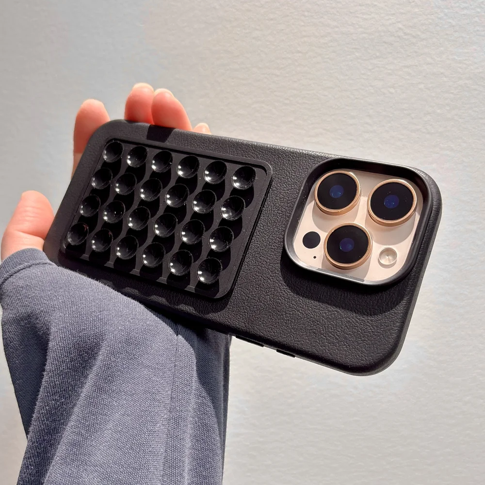 Luxury 3D Suction Cup Airbag Litchi Pattern Phone Case For iPhone 17 16 15 14 13 12 11 Pro Max Plus XR XS Soft Shockproof Cover - náhled 4