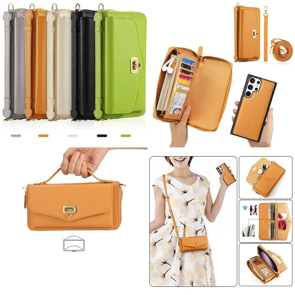 Multifunction Crossbody Handbag Case For Samsung Galaxy S24 S23 S22 Note 20 Wallet Cover For iPhone 16 15 14 13 12 11 Pro Max