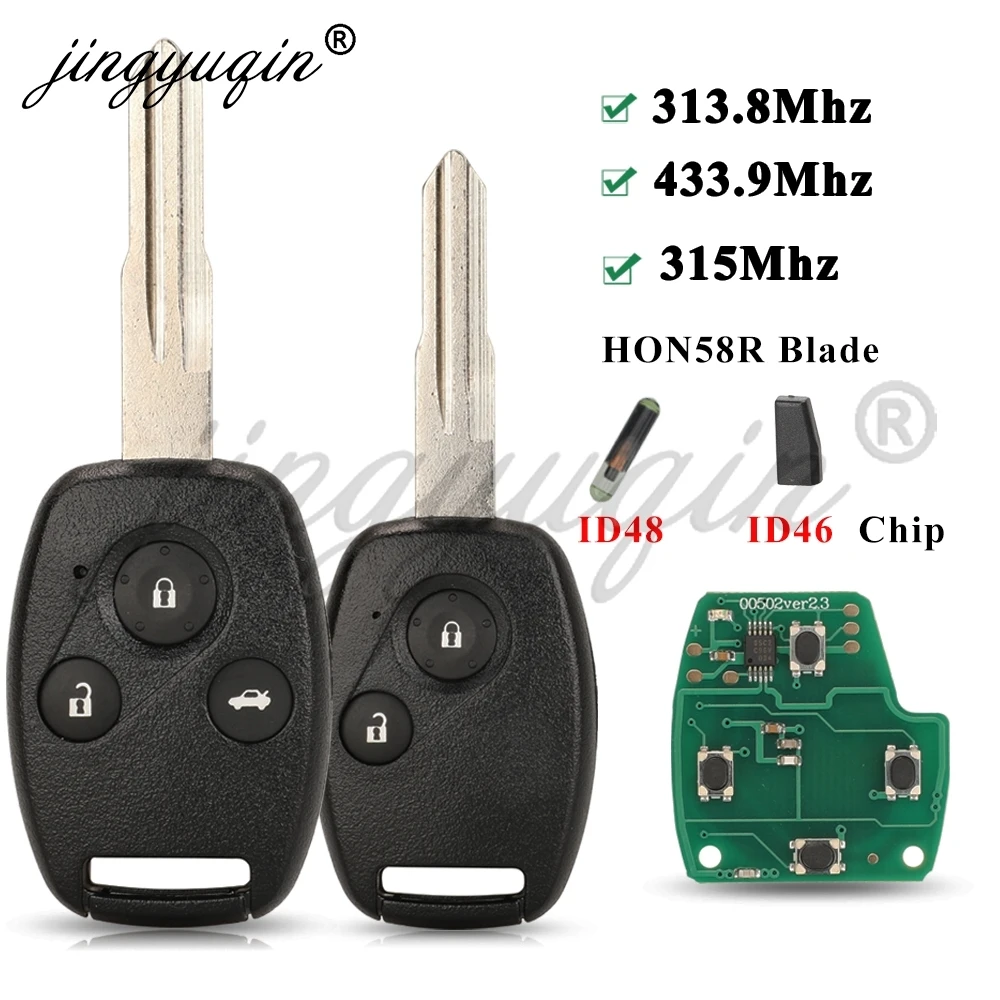 

Jingyuqin 313,8/315/433 МГц ID46/ID48 чип дистанционный ключ от автомобиля для Honda Accord CRV Civic Odyssey Hon56r брелок управления G8DJ G8D-440H-A