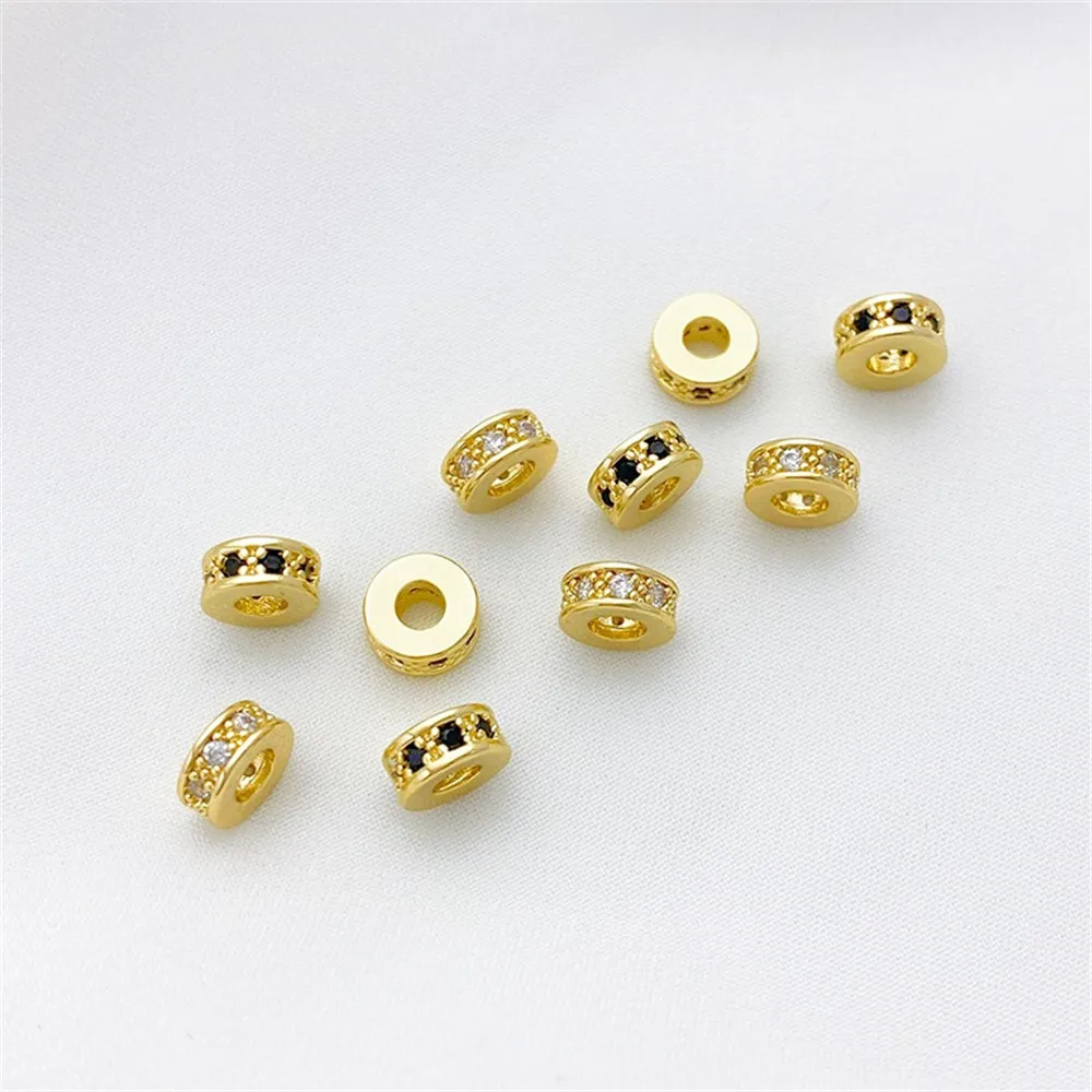 

14K Gold Micro-inlaid Zircon Round Spacer Through-hole Spacer Bead Handmade DIY String Bracelet Necklace Jewelry Accessories