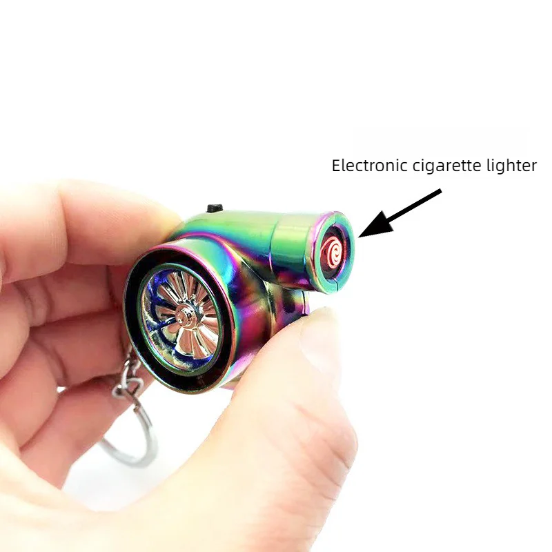 USB Charge LED Mini Turbocharger Keychain Turbo Spinning Turbine Key Chain Turbine Turbocharger Key Ring Holder Car Keyring