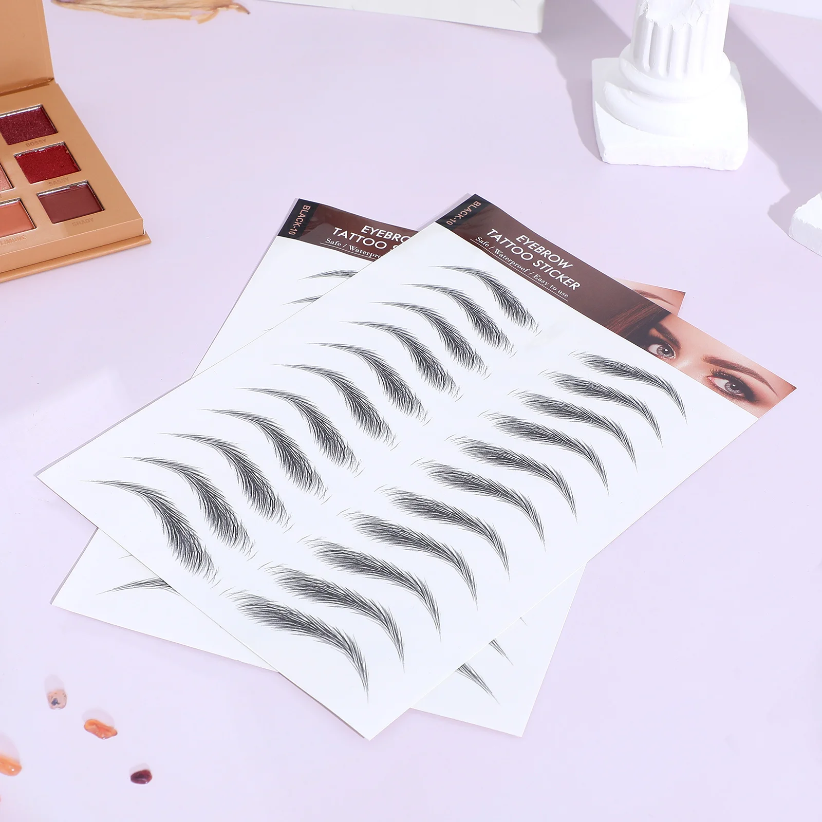 

6D Waterproof Stickers 6 Sheets Temporary Tattoo Eyebrows Shaping Eyeliner Makeup Eyebrow Transfer Stickers Realistic Simulation