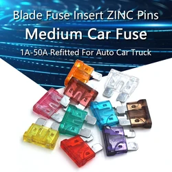 10pcs Medium Standard Blade Fuse Insert ZINC Pins 1A 2A 3A 5A 7.5A 10A 15A 20A 30A 40A 45A 50A Refitted For Auto Car Truck