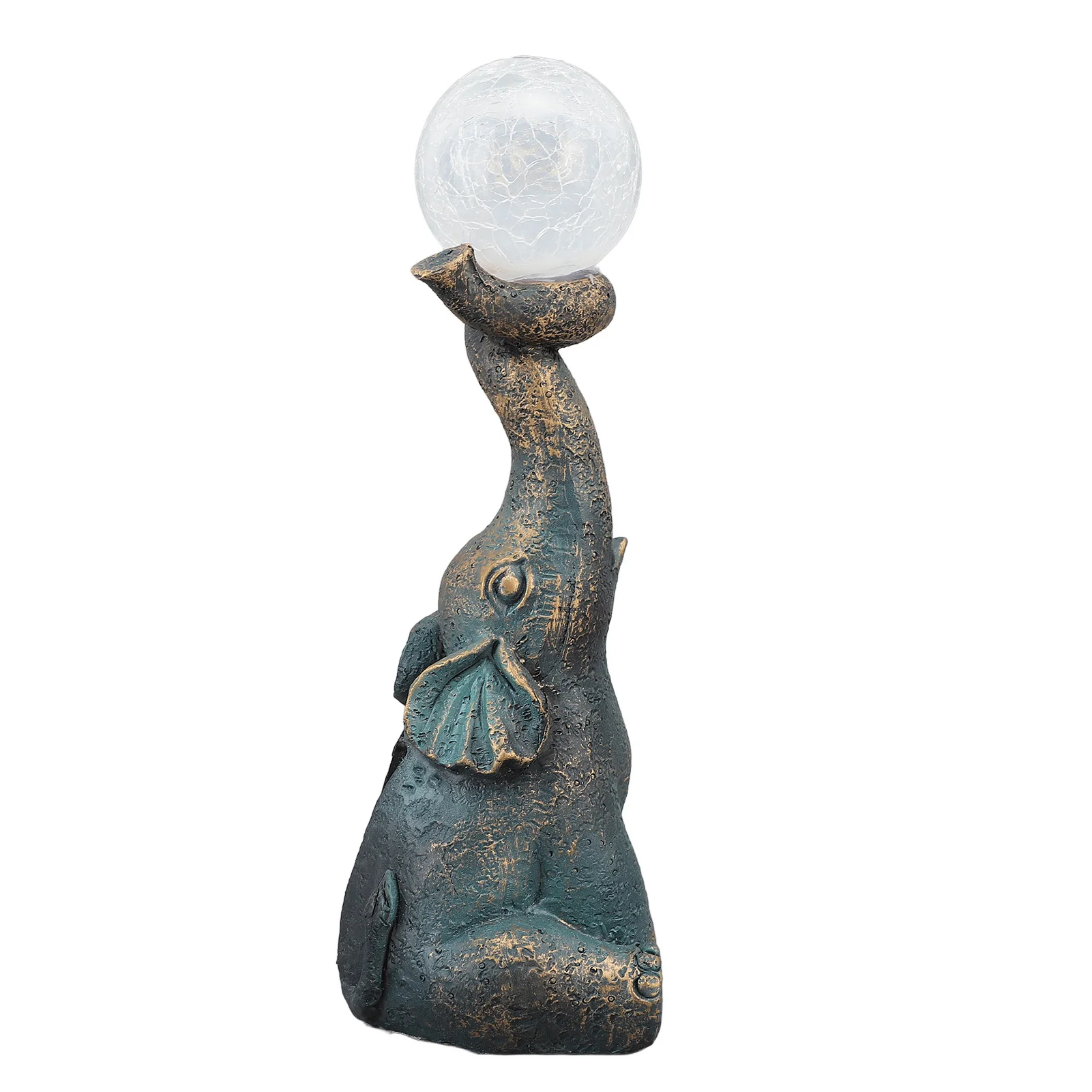 Statue d'éléphant, décoration de jardin avec boule de verre craquelée, lumière solaire, Figurine d'éléphant pour cour, Patio, balcon, ornement de pelouse