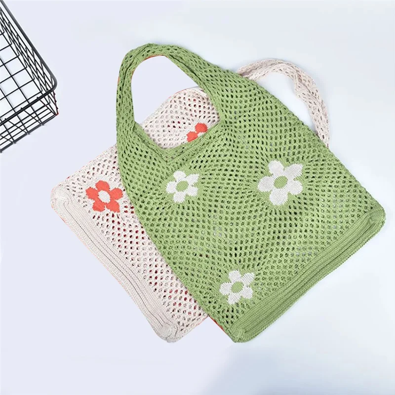 

A76X-Reusable Mesh Shopping Bag Woven String Handbag Fruit Vegetables Storage Reticule Net Woven Bag Shop Grocery Tote
