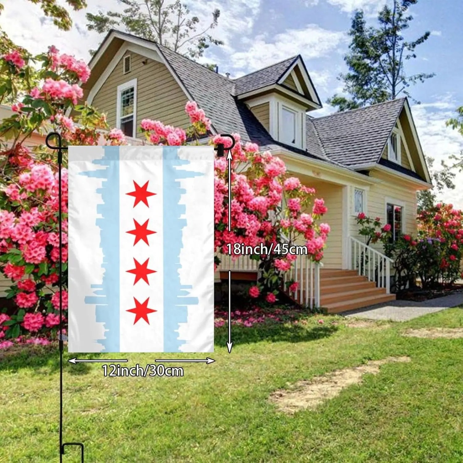 Chicago City Garden Flag 12 X 18 IN with 2 Brass Grommets Large Yard Outdoor Flag For Lawn Patio Yard Garden Home Outdoor