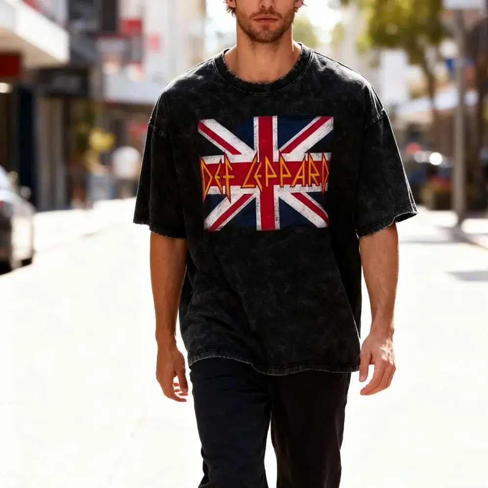 

Футболка с рисунком рок-группы Union Jack для Def Leppard, мужская стираная футболка, мужская классическая рок-повседневная удобная уличная футболка