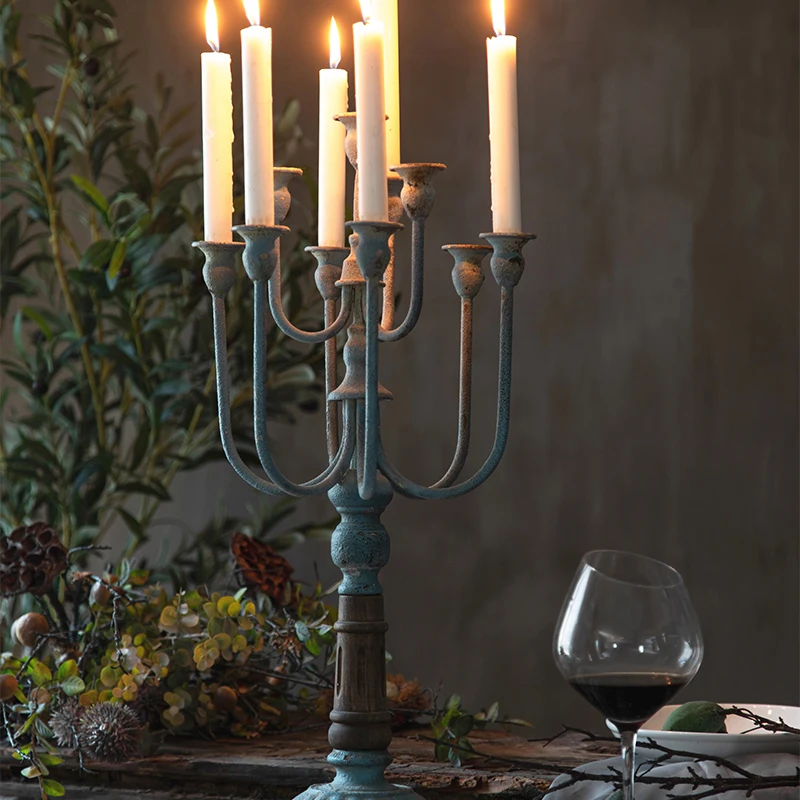 

Household simple decorative candle holder American retro romantic wood wrought iron jewelry ornament cabinet supplies