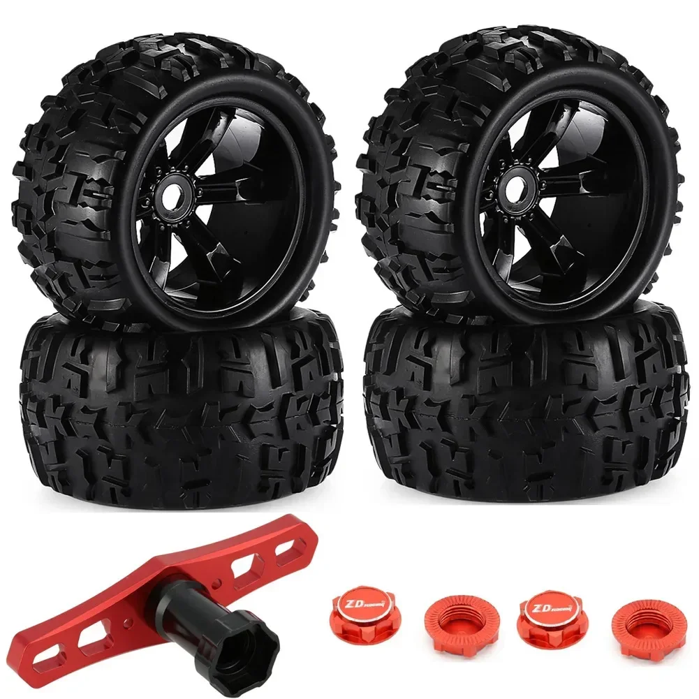 Neumáticos y ruedas hexagonales para camión teledirigido, juego pegado para Traxxas Maxx Tmaxx e-revo Revo 1/8, JLB Cheetah Monster, escala 3,3, 17mm, 4 unids/lote por paquete