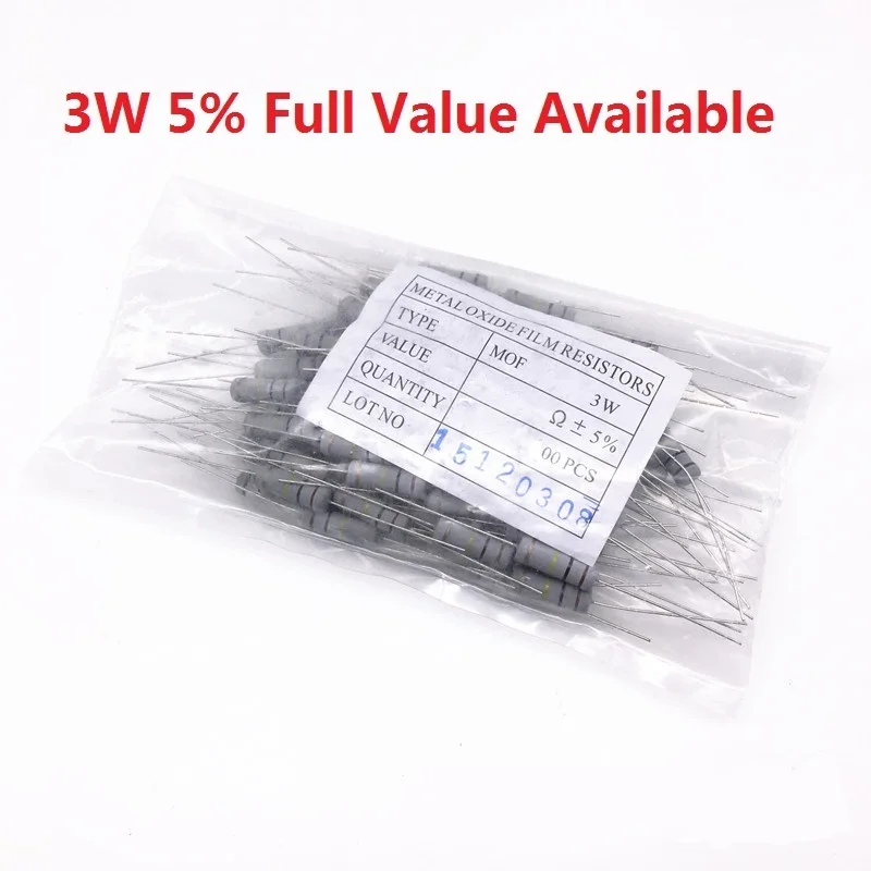 Free Ship 100pcs 3W Carbon Film Resistor (0R To 1M) 10K Ohm 10K 4.7k 2.2K 1K 100K Metal Film 3/5/6/7/8/0/9.1.2.3.4.5.6.7.8./R/K