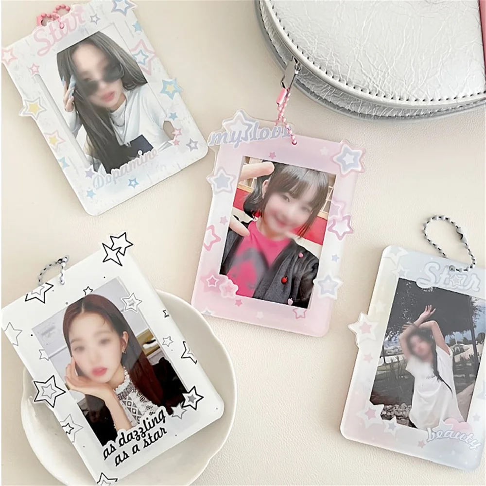 Y2K Star Photocard Holder Ins 3inches Photo Card Frame Keychain Korea Style Photocards Cover Sweet Card Sleeve Stationary