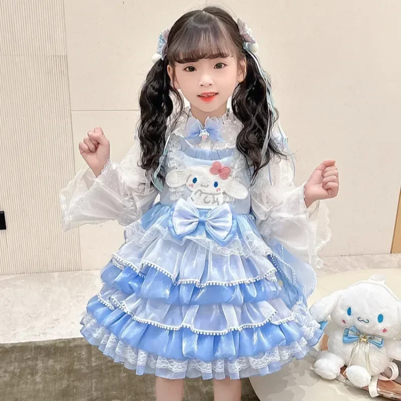 Anime Sanrio Cinnamoroll Children Dress CosPlay Academy Style Pleated Skirt Girl Princess Clothes Girl Halloween Birthday Gift