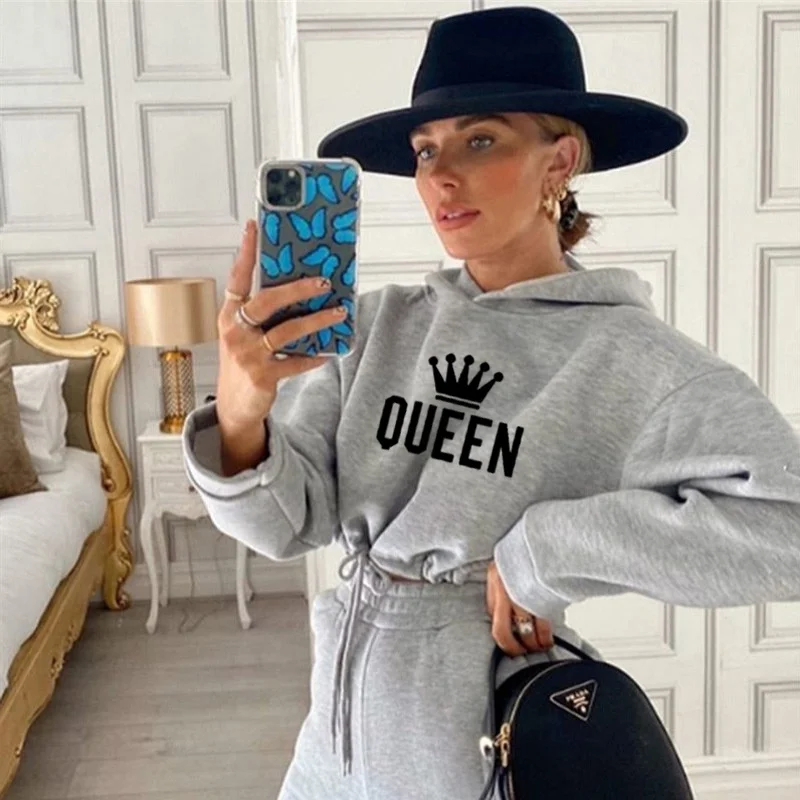 Fashion Women Hooded Tracksuit Sports 2 Pieces Set Sweatshirts Pullover Hoodies Pants Suit Home Sweatpants Trousers Outfits