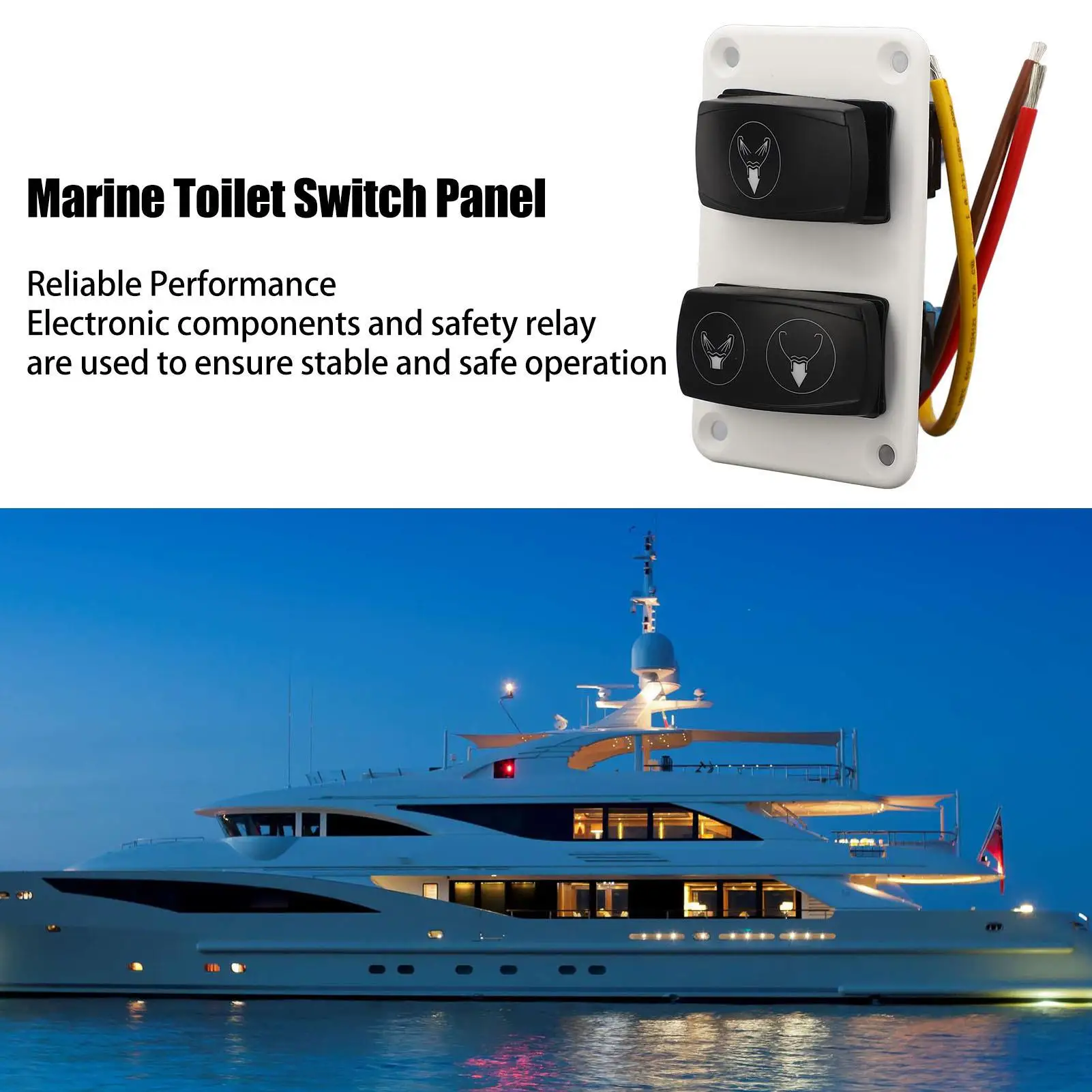 

for marine Toilet Switch Panel Universal Fit Long Use Life DC12 24V RV Toilet Rocker Switch Waterproof for yacht