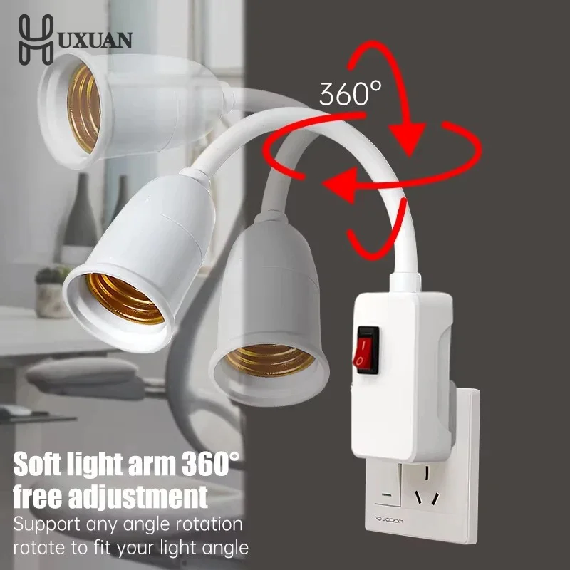 

EU Plug E27 Direct Plug In Swivel Head E27 Socket Bulb Holder With Switch LED Table Lamp Stainless Steel Hose Steering Lever