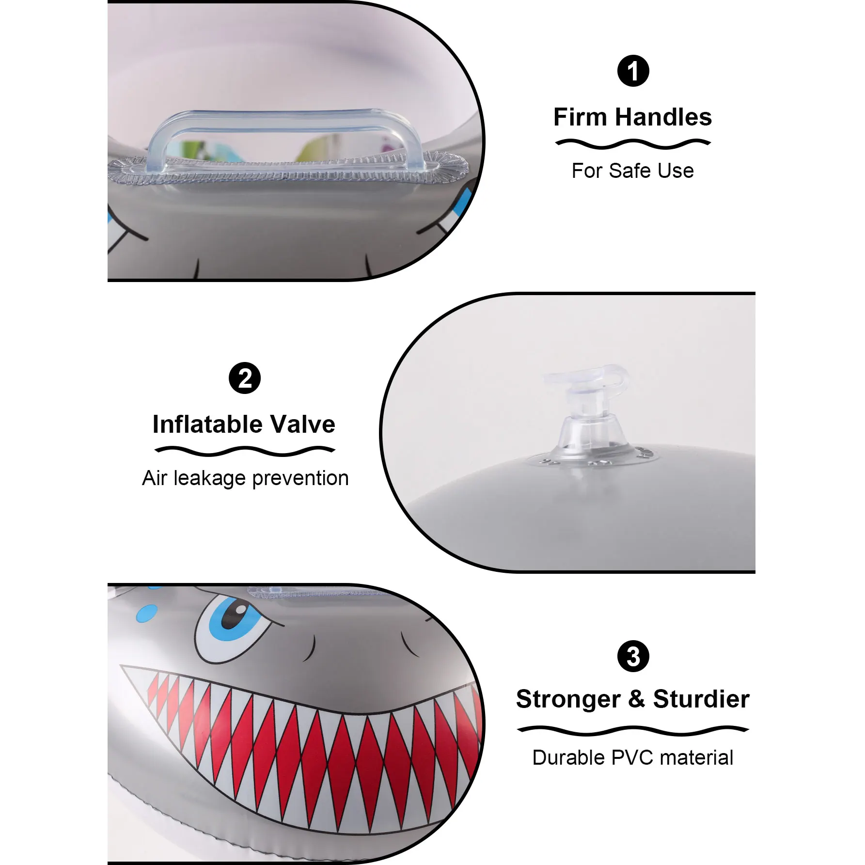 Anillo de asiento grueso inflable en forma de tiburón con asas, flotador recreativo y para deportes acuáticos de verano para diversión al aire libre, 1 ud.
