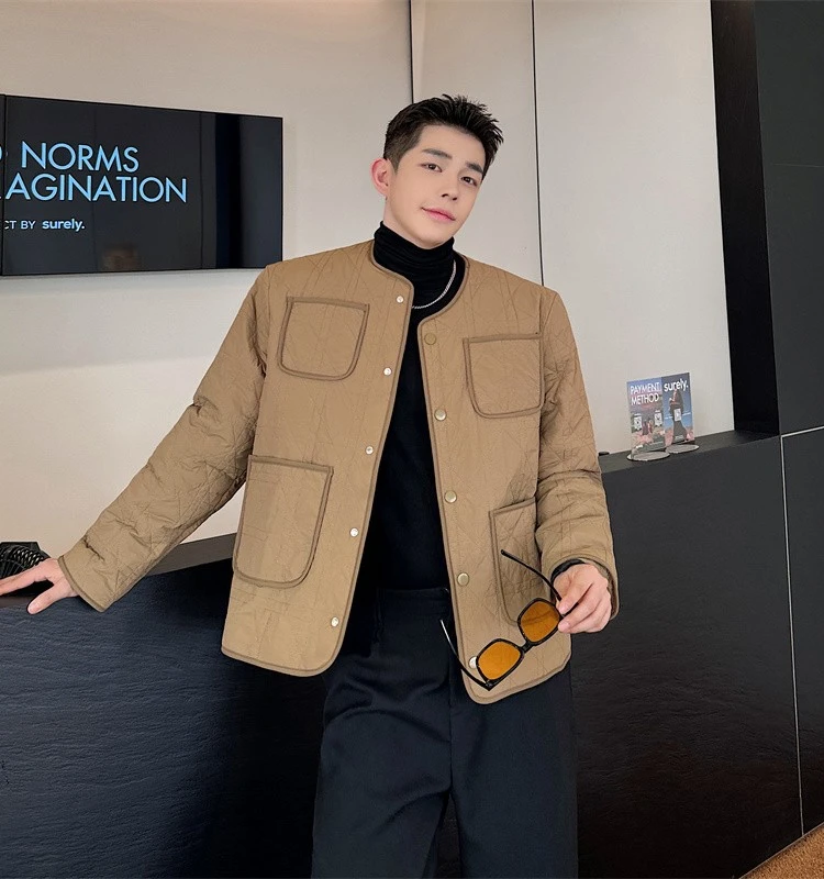

Новая осенне-зимняя мужская куртка в корейском стиле, хлопковая, с воротником-стойкой, теплая, тонкая, модная