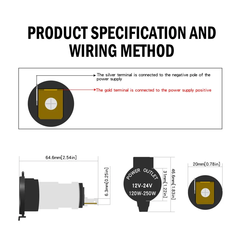 

12V 120W Cigarette Lighter Power Socket Plug Outlet for Car Motorcycle