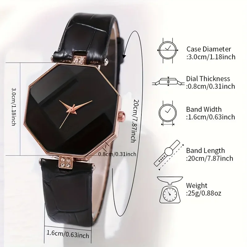 Women's Polygon Quartz Watch Pointer Quartz Watch Analog PU Leather Wrist Watch & Heart Bracelet Gift For Her