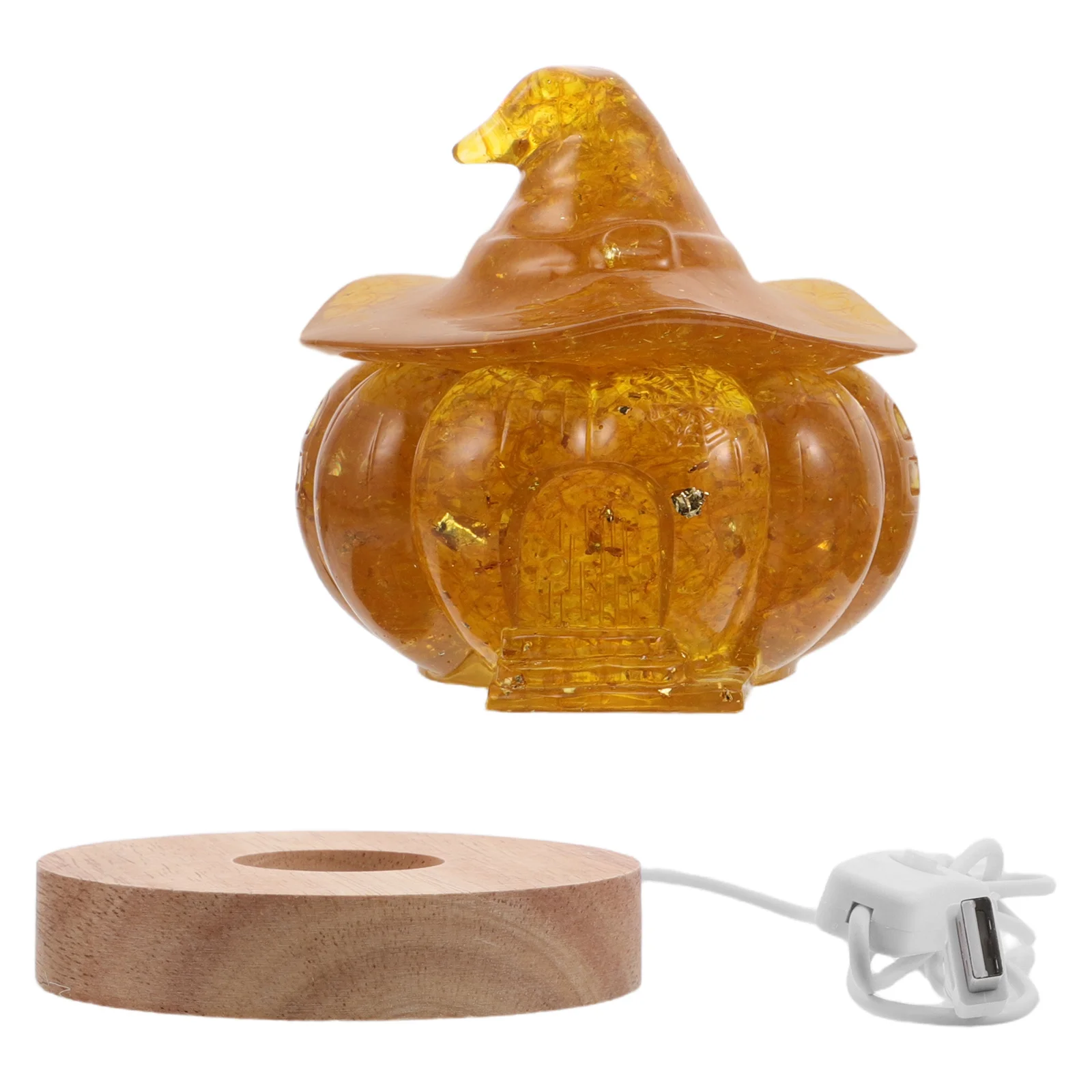 

Crystal Pumpkin Night Light LED Pumpkin Decor Lamp Wooden Base Bedside Night Lamp Thanksgiving Table Centerpiece Autumn Decor