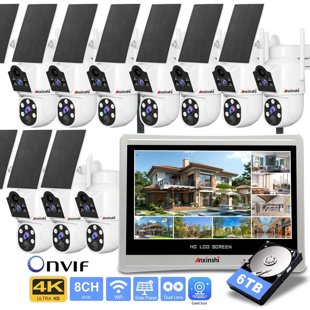 

10CH Solar Security Camera Kit 4K Wireless Wifi Solar Camera System Outdoor Human Detection Support P2P